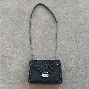 Michael Kors Black and Gray Leopard Print Crossbody Bag